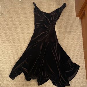 Aqua chocolate brown velvet ballroom or occasion midi dress